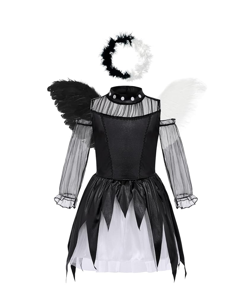 Doxrmuru Fallen Angel Costume for Girls Black Dark Angel